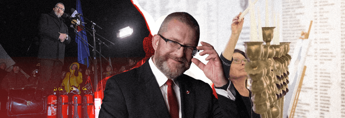 Лідер ультраправої партії «Конфедерація» провів акцію протесту у зв’язку з запаленням ханукальних вогнів у польському Сеймі