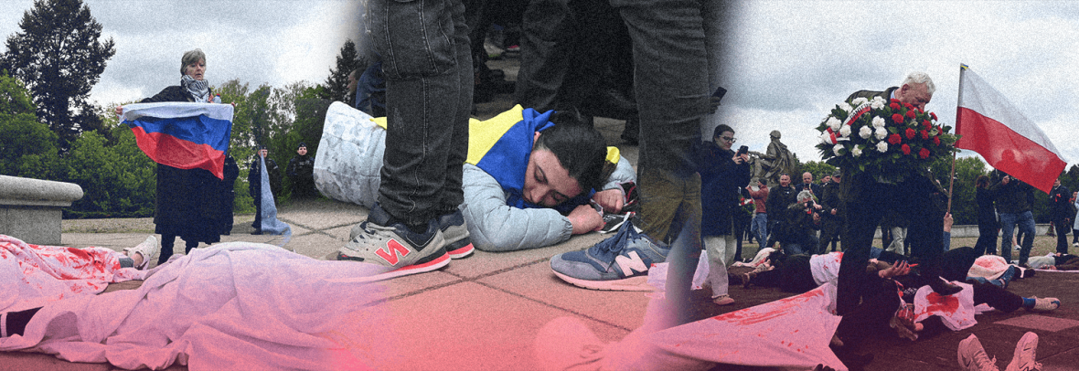 У Варшаві активісти провели мовчазний перформанс під пам’ятником радянським воїнам, щоб нагадати про російсько-українську війну